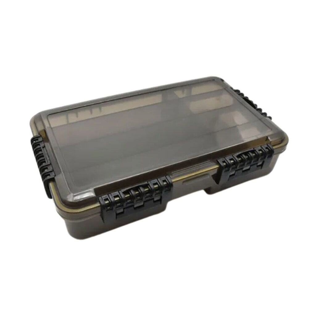 Caja de aparejos de pesca café ahumada