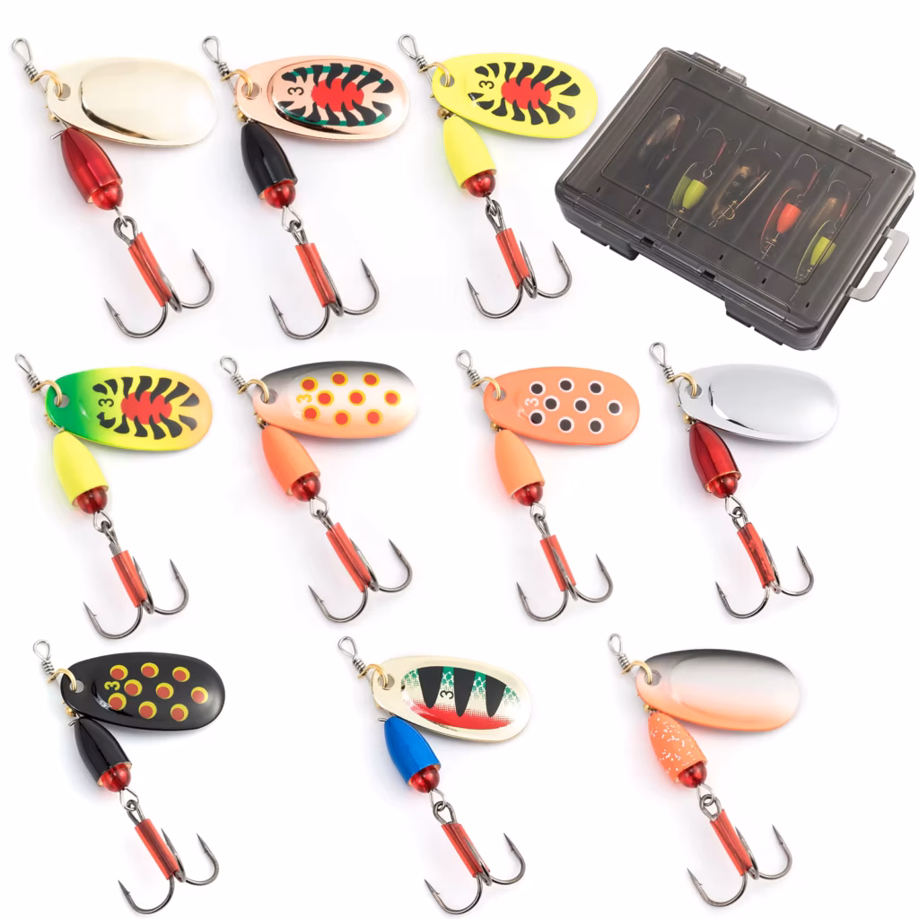 Set 10 Spinners de pesca 7g nro 3 + Caja organizadora