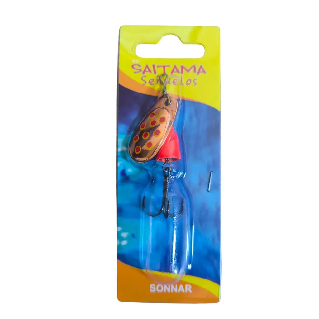 Spinner Saitama #3 8,6g - Cobre puntos rojos - Campana naranja